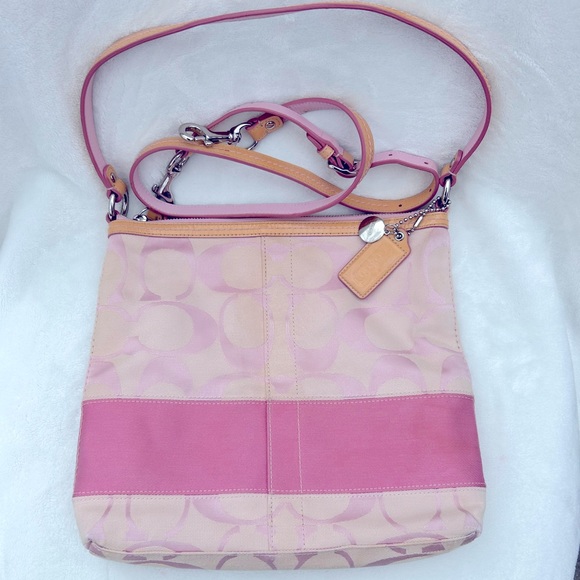Coach F13674 signature monogram canvas shoulder crossbody bag, pink & tan 🩷🤎 - Picture 13 of 13
